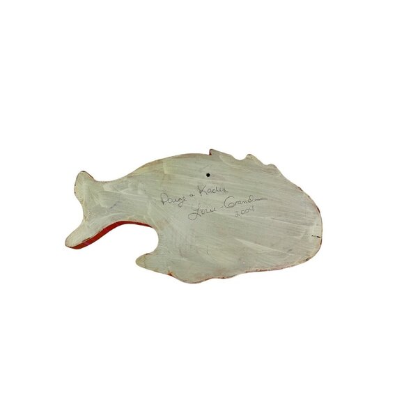 Fish Wall Art Wood Handmade 3D Eye Striped Pink Orange Kitschy Fishing Decor - Picture 7 of 8